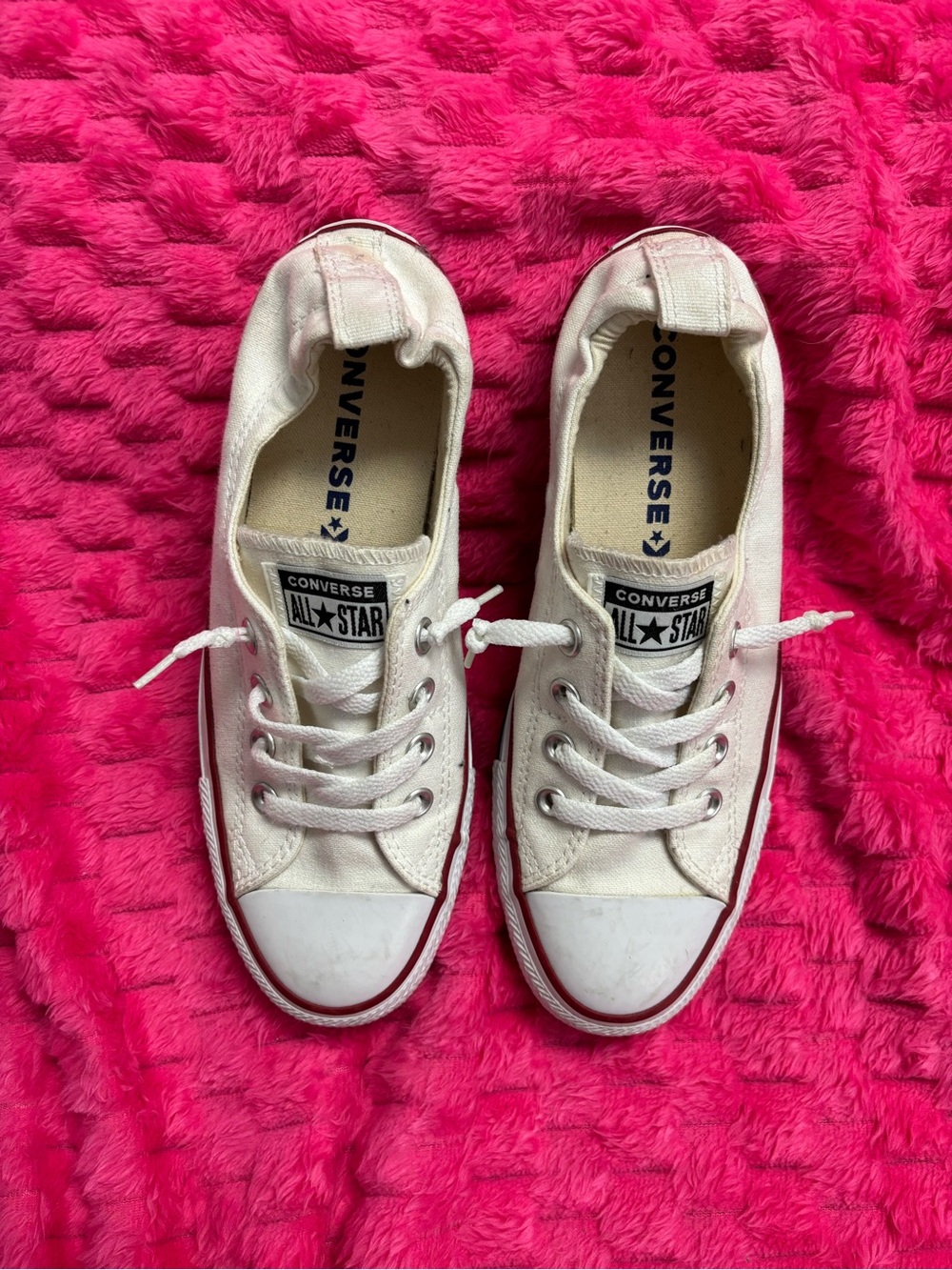 Converse White Canvas Low-Top Sneakers with Red Trim
